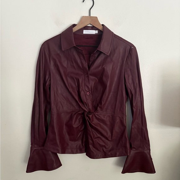 Jonathan Simkhai Tops - Jonathan Simkhai Louisa Deep Red Faux Leather Twist Chic Top Womens size 10 NWOT